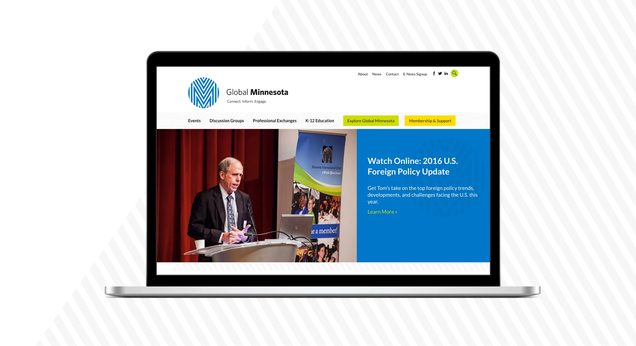 Laptop view of Global Minnesota's homepage